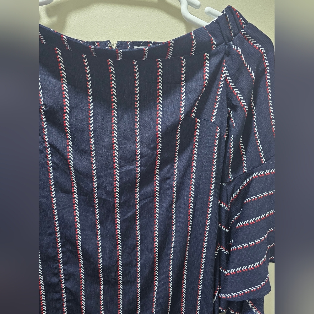 Away Navy and Red Striped High Low Dress - Picture 9 of 11